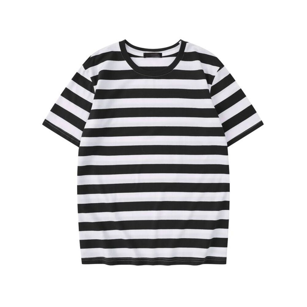 Striped Short Sleeve Crew Neck Casual Stripes T Shirt Black White